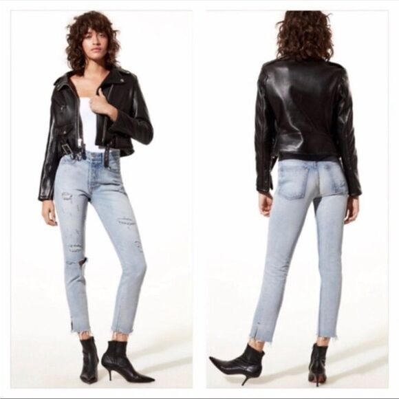 GRLFRND Karolina Don't Cry Daddy Raw Hem Cropped Ankle Jeans, Size 24 - Picture 4 of 15